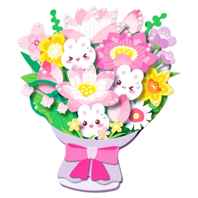 新款儿童手工花束贺卡材料包无需剪刀胶水diy花语花朵纸艺生日节日送老师母亲节礼物手工贺卡益智DIY创意爱心