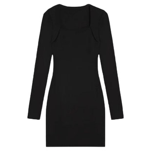 黑色辣妹包臀连衣裙女秋冬季针织加绒厚短款裙子紧身修身打底新款