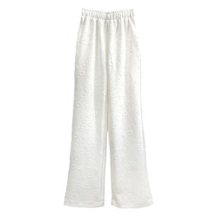 高级感白色裤子女加绒加厚垂感显瘦提花高个加长拖地裤高腰阔腿裤