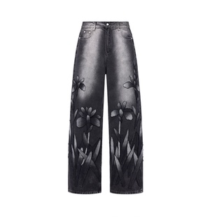 鸢影 贴布花朵重磅水洗牛仔直筒牛仔长裤 山谷少年独立设计师品牌