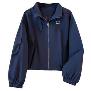 韩里韩气立领冲锋棒球服外套女短款2025早春秋季新款上衣工装夹克