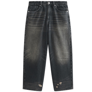 太平鸟男装牛仔裤25秋季新款复古做旧水洗纯棉牛仔宽松阔腿长裤K