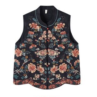 国风女装2025新款马甲立领新中式刺绣无袖背心马夹洋气减龄妈妈装