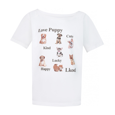 小狗印花斜肩修身T恤辣妹短袖