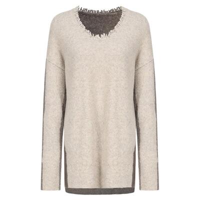 Elywood毛边拼色不规则毛衣