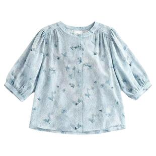 水墨佳人宽松舒适双绉上衣女夏圆领长袖衬衣遮肚子藏肉桑蚕丝衬衫