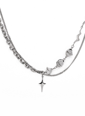 YUSTUDIO钛钢星芒中性月光石项链