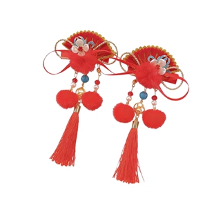 儿童过新年红色蝴蝶结发夹中国风发饰宝宝发卡小女孩过年女童头饰