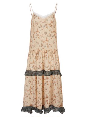 MOUSSY 夏季新品夏日来信荷叶边碎花吊带连衣裙028ISA33-1001