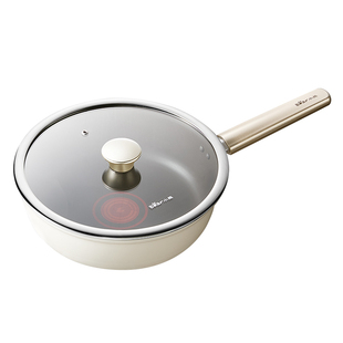 小熊轻量有钛红点平底锅深煎锅不粘锅家用炒锅牛排燃气电磁炉专用