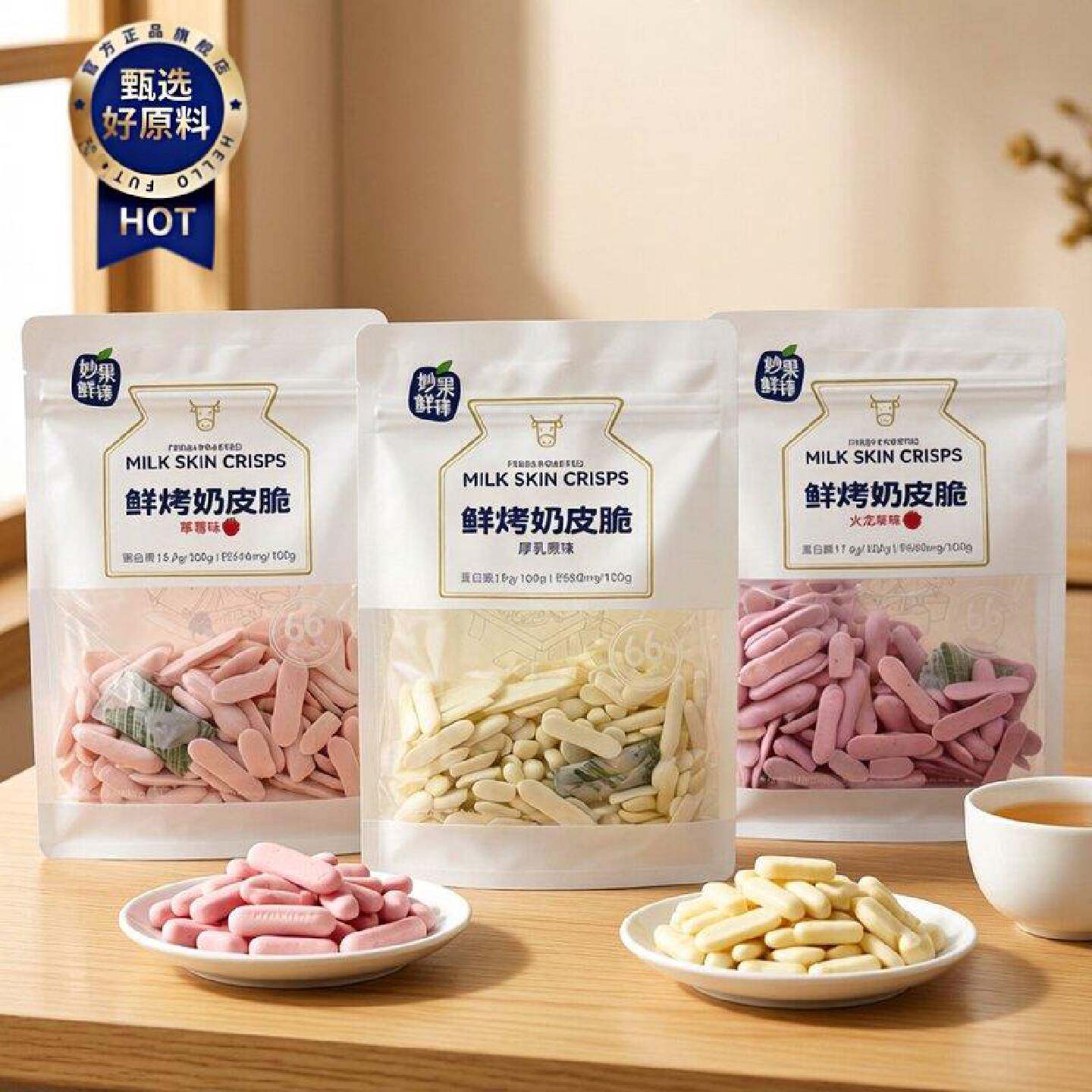 妙果鲜锋鲜烤奶皮脆厚乳原味火龙果味草莓味100g儿童解馋追剧零食