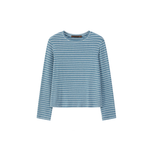 Cycle Document 莱赛尔蓝白细条纹长袖T恤女微宽松正肩圆领打底衫