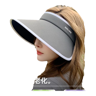 UPF50+大帽檐空顶帽子女2025新款防紫外线遮脸黑胶防晒太阳帽夏季