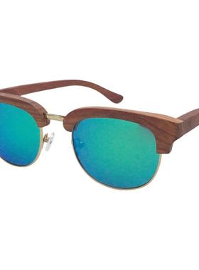 墨镜时尚风彩膜实木半框偏光镜片