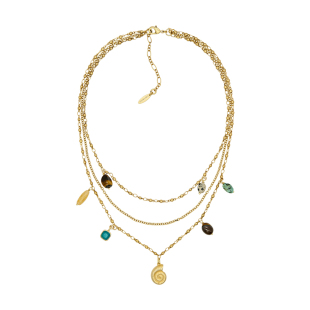 LAZY CIRCLES层叠宝石海螺项链女精致天然石吊坠复古金叠戴度假风