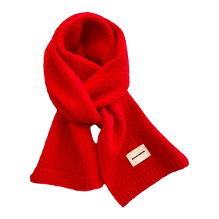 针织毛线围巾女生秋冬季新年大红色中国红纯色短围脖保暖可爱少女