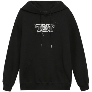 TCH潮牌卫衣连帽烫钻羽翼字母春秋新款男女重工T69A126030