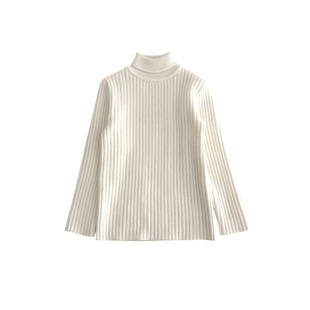 男童百搭高领坑条针织衫内里加绒保暖小男孩打底毛衣米白黑灰咖色