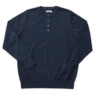 柴米亨利领针织T恤男士长袖全棉休闲打底衫美式复古阿美咔叽秋冬