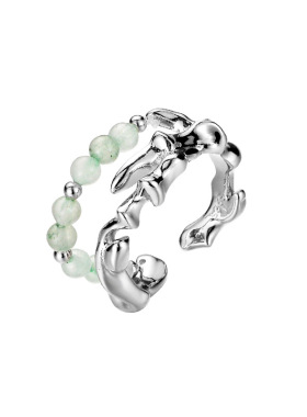 梅卡原创s925纯银新中式国风玉石开口戒指女新款情侣生日礼物对戒