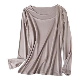 重磅针织100%真丝圆领长袖 加厚桑蚕丝轻盈透气显瘦百搭打底衫女