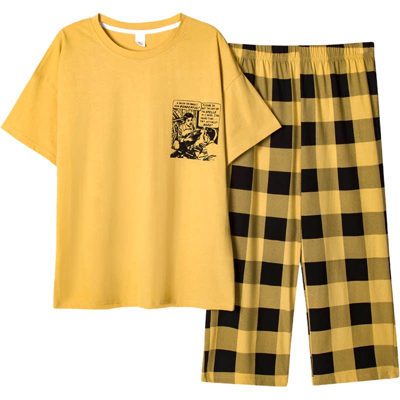 七分裤套头外穿格子全棉家居服