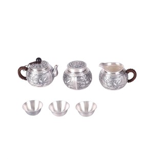 手工百福西施银壶纯银999泡茶壶茶具套装功夫主人茶杯公道杯茶漏