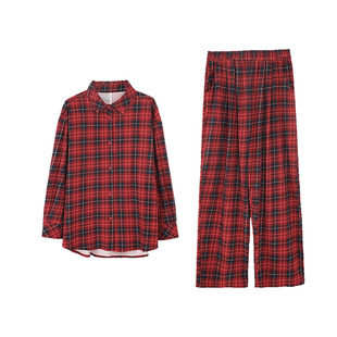 安之伴【巨柔软】情侣睡衣女款春秋季宽松大码单衣单裤男士家居服