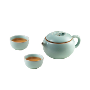 东道汝窑茶杯套装家用汝窑茶杯具套装茶具用品福缘旅行茶组天青色