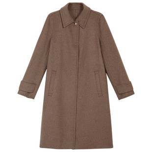 YINER音儿专选2025冬季新款阿拉善羊绒顺色绣线H型中长款毛呢大衣