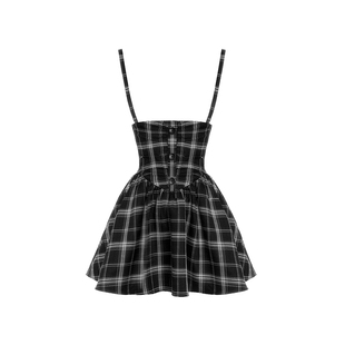 VOCK 涩谷车站见 暗黑日系学院jk校供感少女超高腰鱼骨格子背带裙