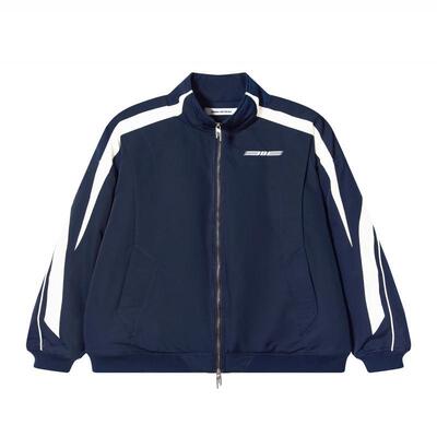 条纹撞色拼接复古外套运动棉衣