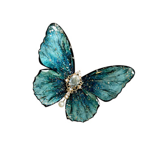 原创复古偏光蓝绿蝴蝶边夹孔雀蓝发夹头饰鸭嘴夹古风气质复古配饰