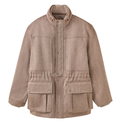 羊毛呢真皮拼接厚款充绒滑雪夹克