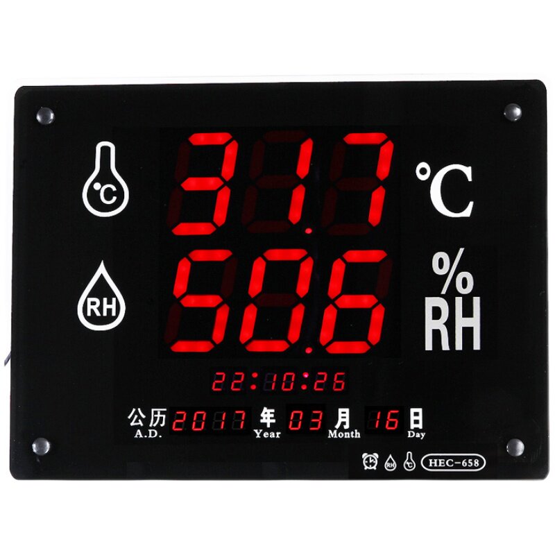 家用LED大屏显示仪变送器带声光报警灯工业温湿度计HEC658