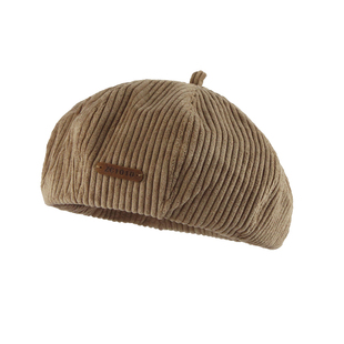 圆脸适合的大版本灯芯绒贝雷帽秋冬显脸小圆顶八角帽时髦画家帽子