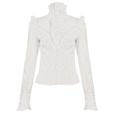 法式宫廷风白色荷叶边长袖衬衫秋