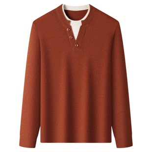 LP正品鄂尔多斯市产100%纯山羊绒衫男假两件圆领针织羊毛衣打底衫