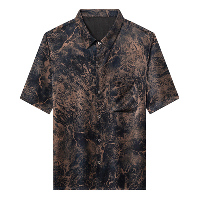 春竹世家男士短袖衬衫100%桑蚕丝真丝夏季商务休闲香云纱半袖上衣