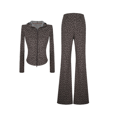 大婷婷 休闲修身显瘦时尚秋冬新款套装复古豹纹连帽两件套DT1716