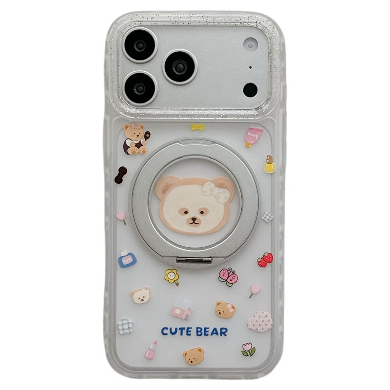 MoreRex 磨砂ins风可爱面膜小熊支点支架适用苹果17手机壳iphone16promax新款17pro全包14防摔保护套13女款15
