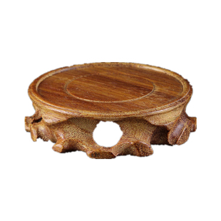 铜香炉托架实木底座圆形根雕佛龛花盆玉石工艺品家居木托盘摆件