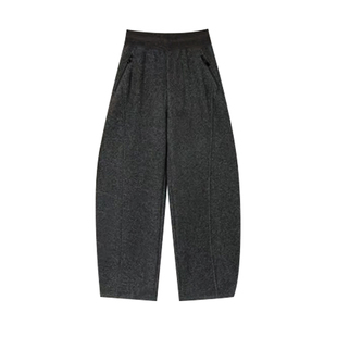灰色弯刀毛呢阔腿裤子冬加厚女款大码新款休闲长裤今年流行梧桐裤