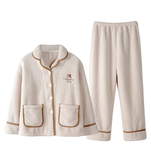 情侣睡衣冬季珊瑚绒加厚2022年秋冬男款长毛绒家居服女保暖可外穿