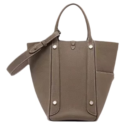 大象灰真皮水桶包大容量菜篮子包