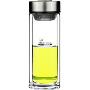 希诺玻璃杯双层隔热男士高档抗菌透明保温茶杯家用水杯女礼盒杯子