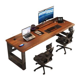 实木电脑桌家用台式电竞办公桌学生学习写字桌橡胶木斜边双人书桌