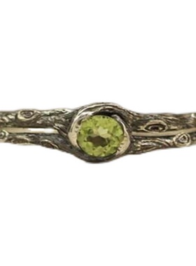 天然橄榄石小树枝纯银订婚戒指