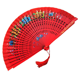 工艺扇子七彩舞蹈扇西班牙扇黄色舞蹈木折扇舞台走秀表演舞蹈道具