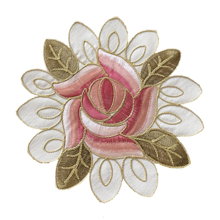 田园布艺欧式中式绣花装饰桌垫圆桌布盘垫西餐垫碗垫杯垫桃红玫瑰